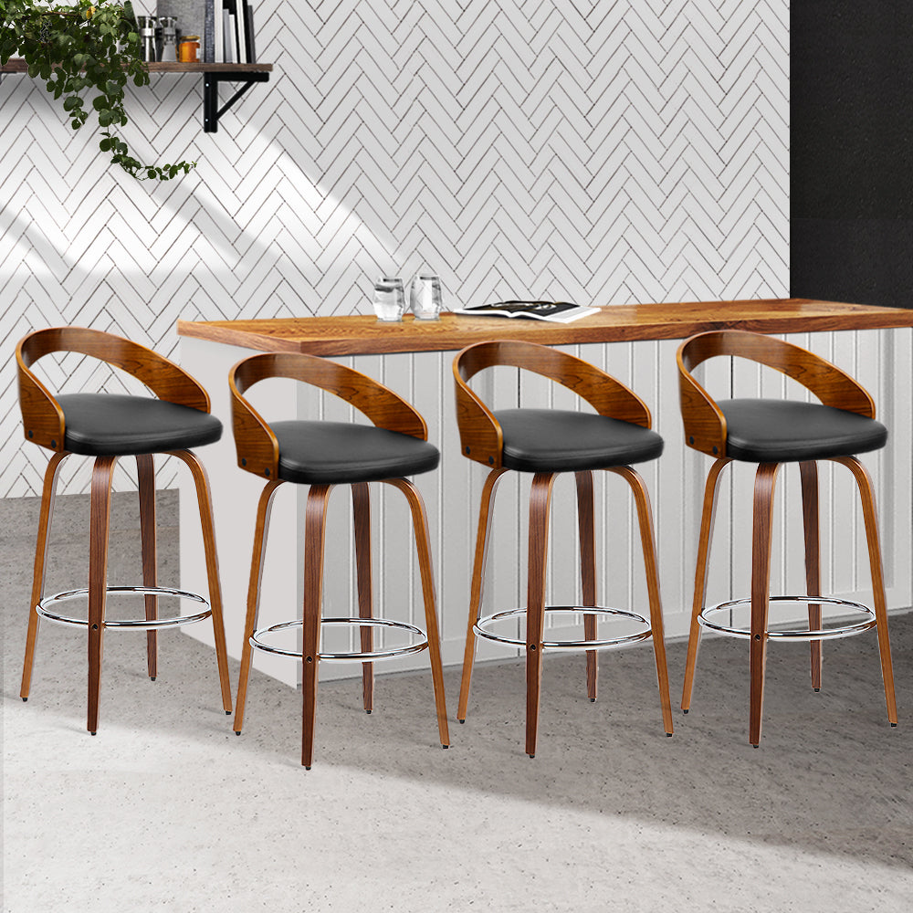 Caden Bar Stools Swivel Curving Walnut x4