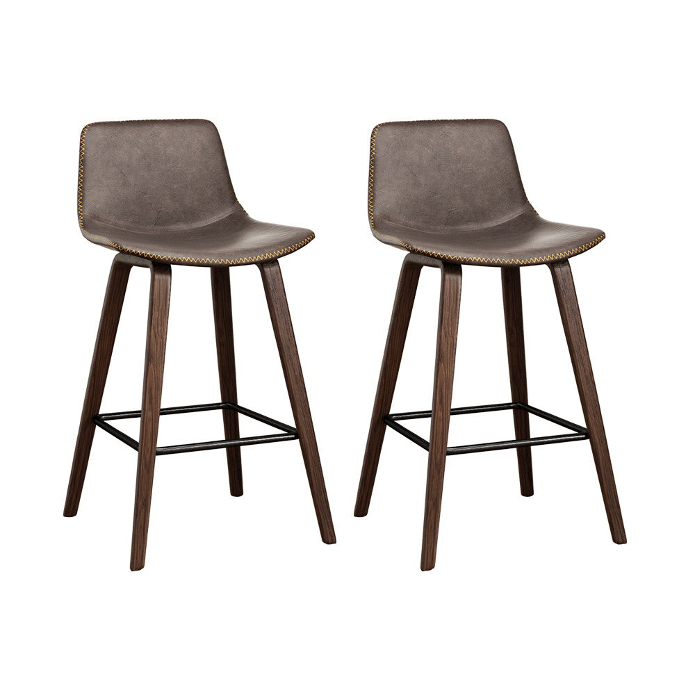Marley Bar Stools Leather and Wooden x2