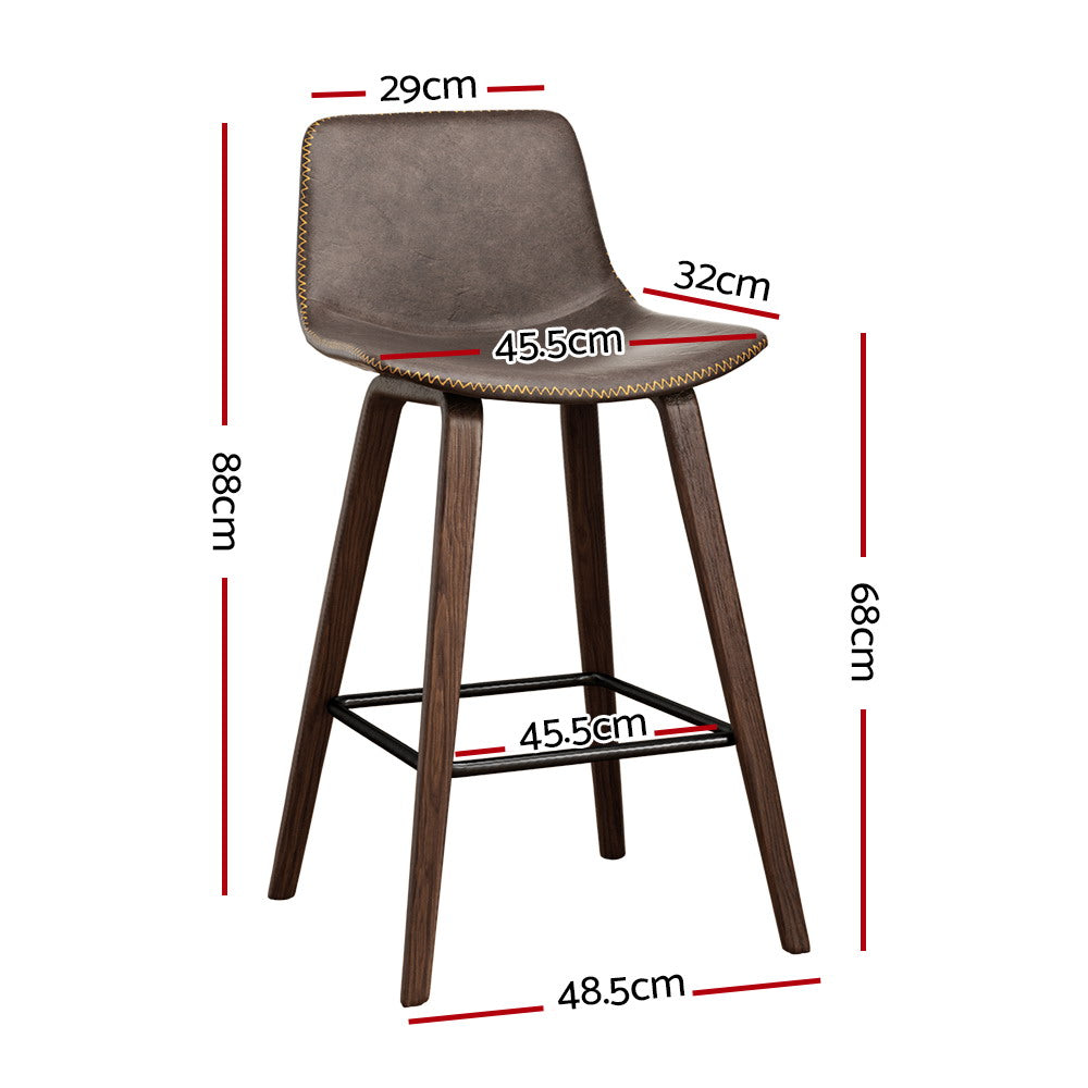 Marley Bar Stools Leather and Wooden x2
