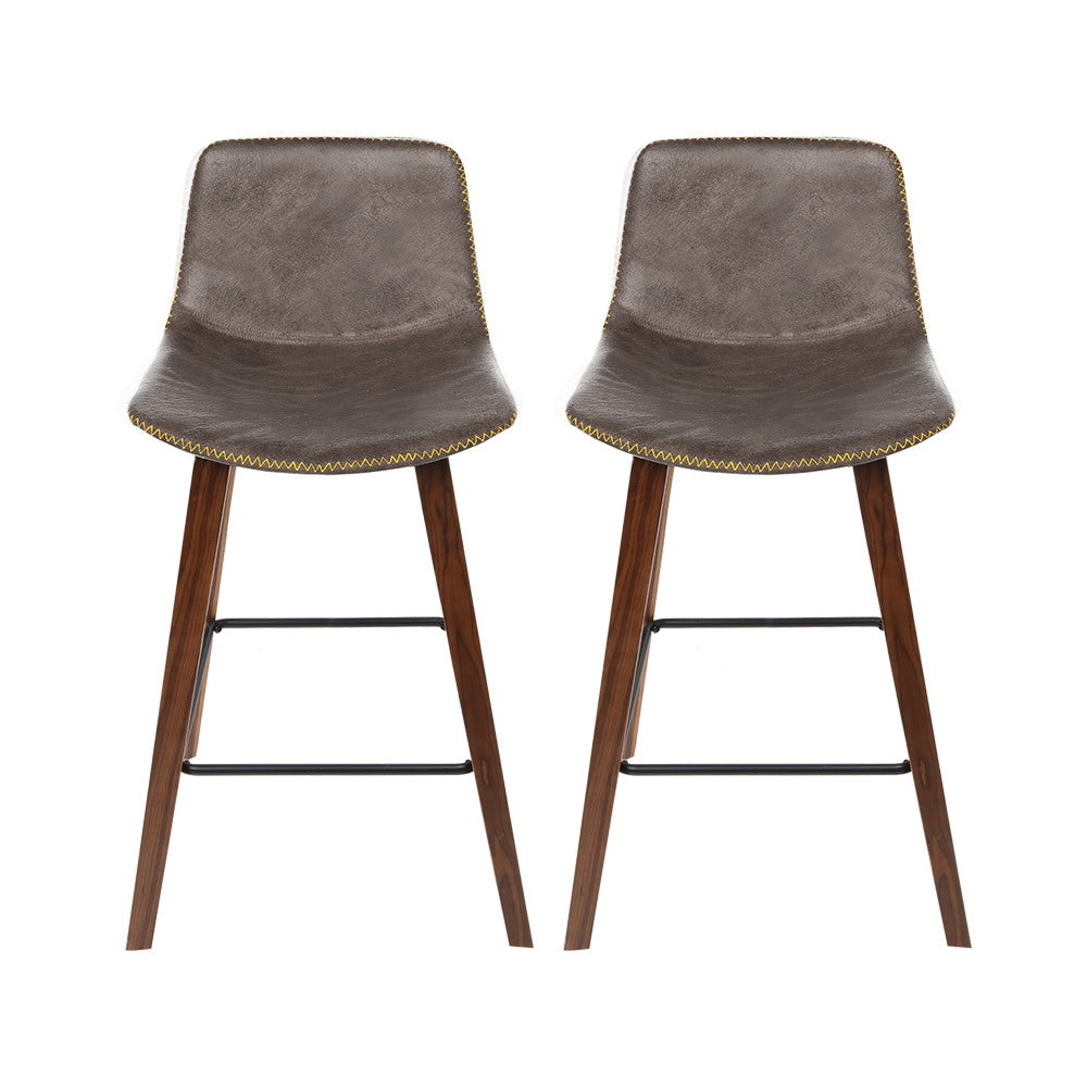 Marley Bar Stools Leather and Wooden x2
