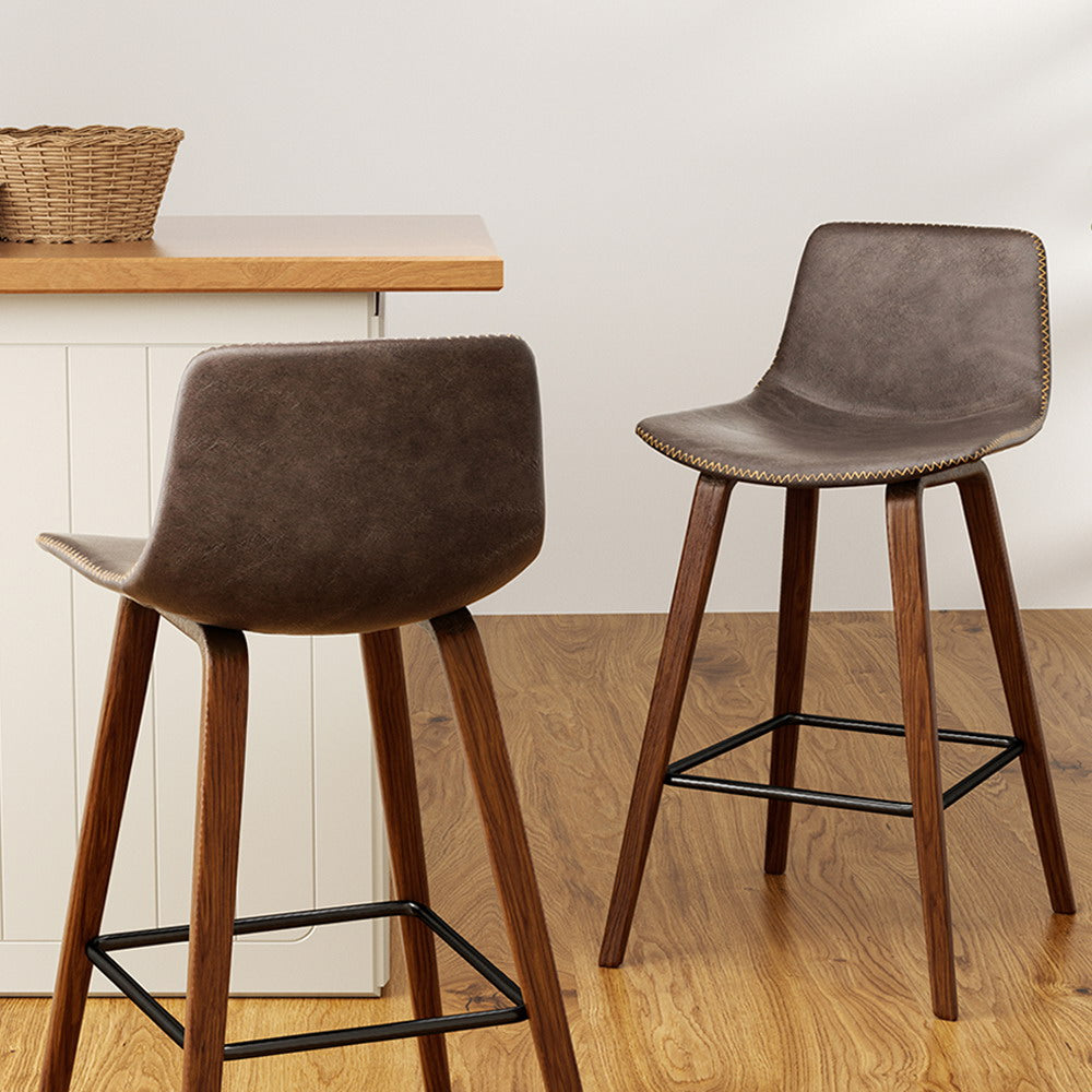 Marley Bar Stools Leather and Wooden x2