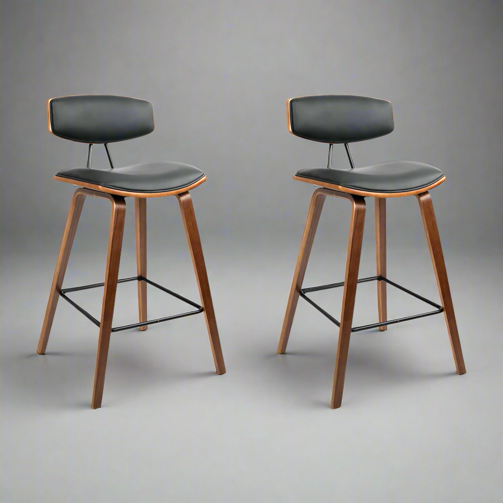 Mika Bar Stools Leather Padded with Backrest x2