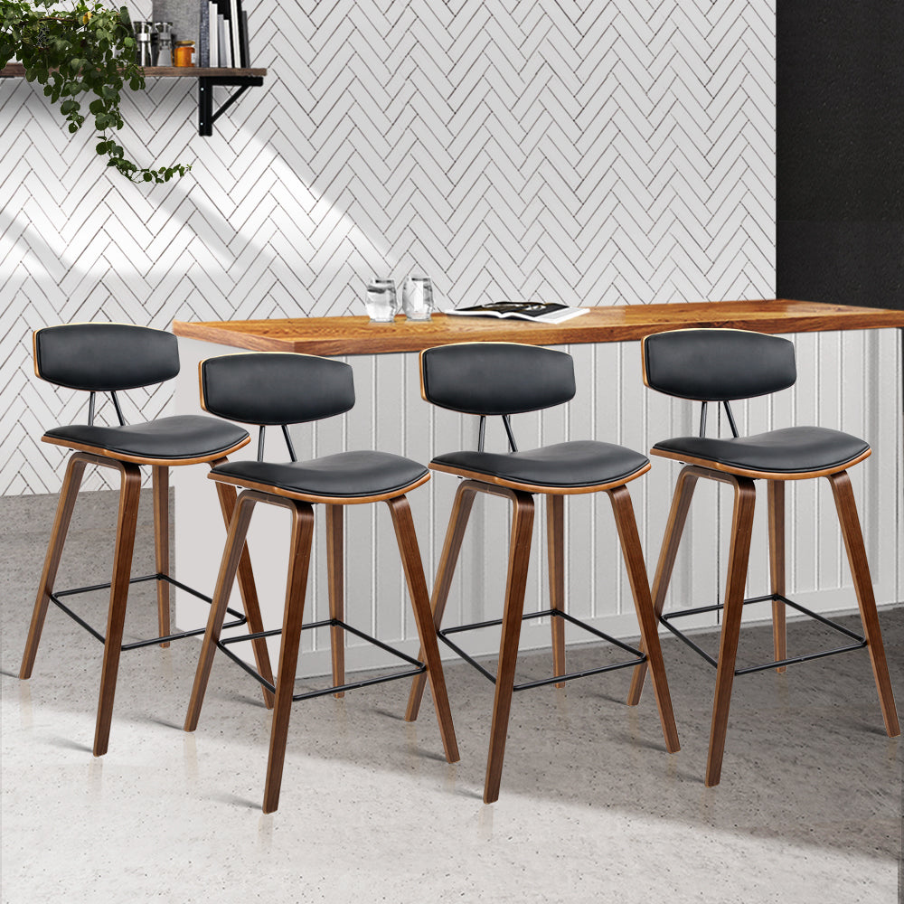 Mika Bar Stools Leather Padded with Backrest x4