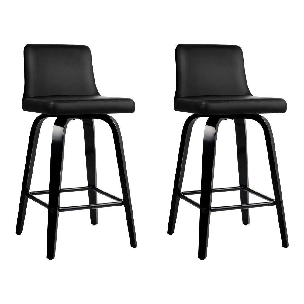 Bailey Bar Stools Leather Brown Wooden Legs x2