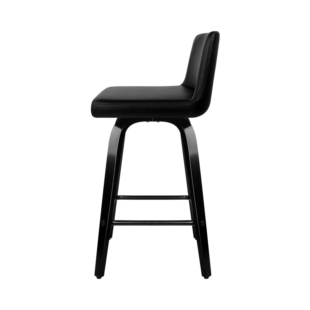 Bailey Bar Stools Leather Brown Wooden Legs x2