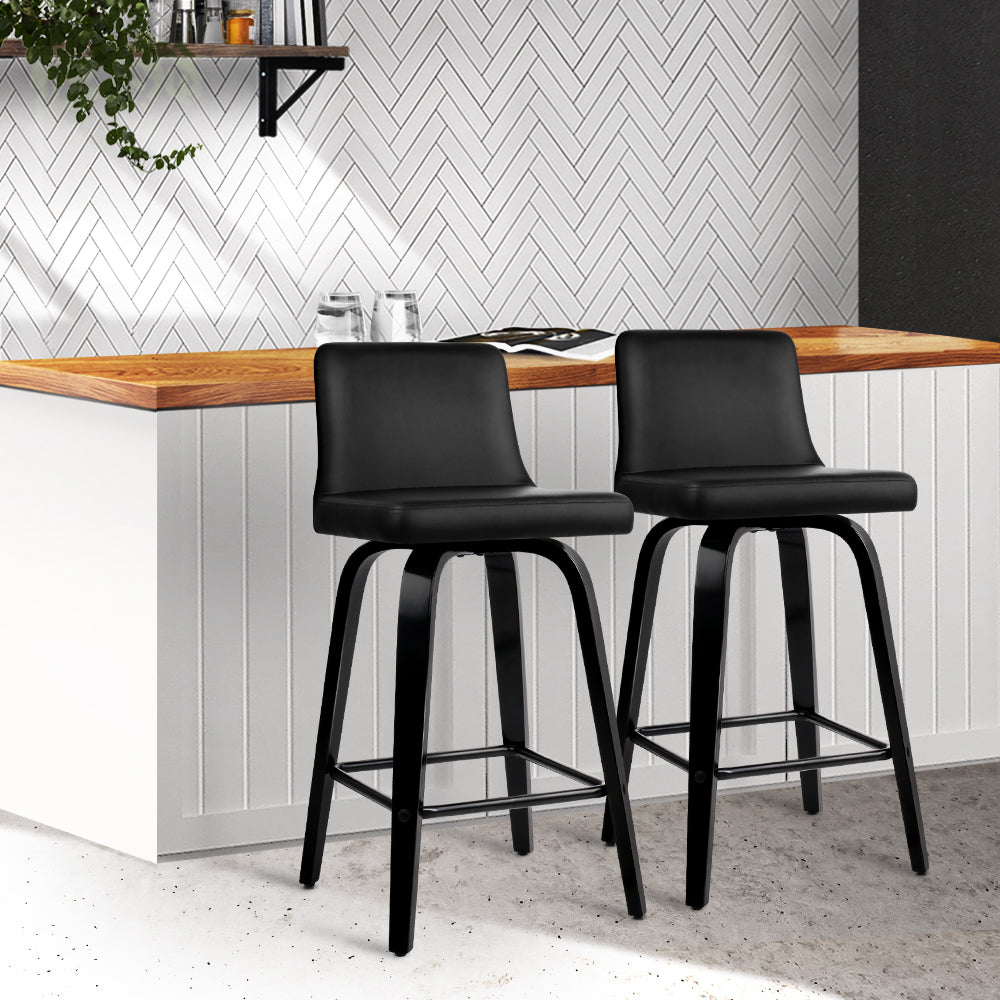 Bailey Bar Stools Leather Brown Wooden Legs x2