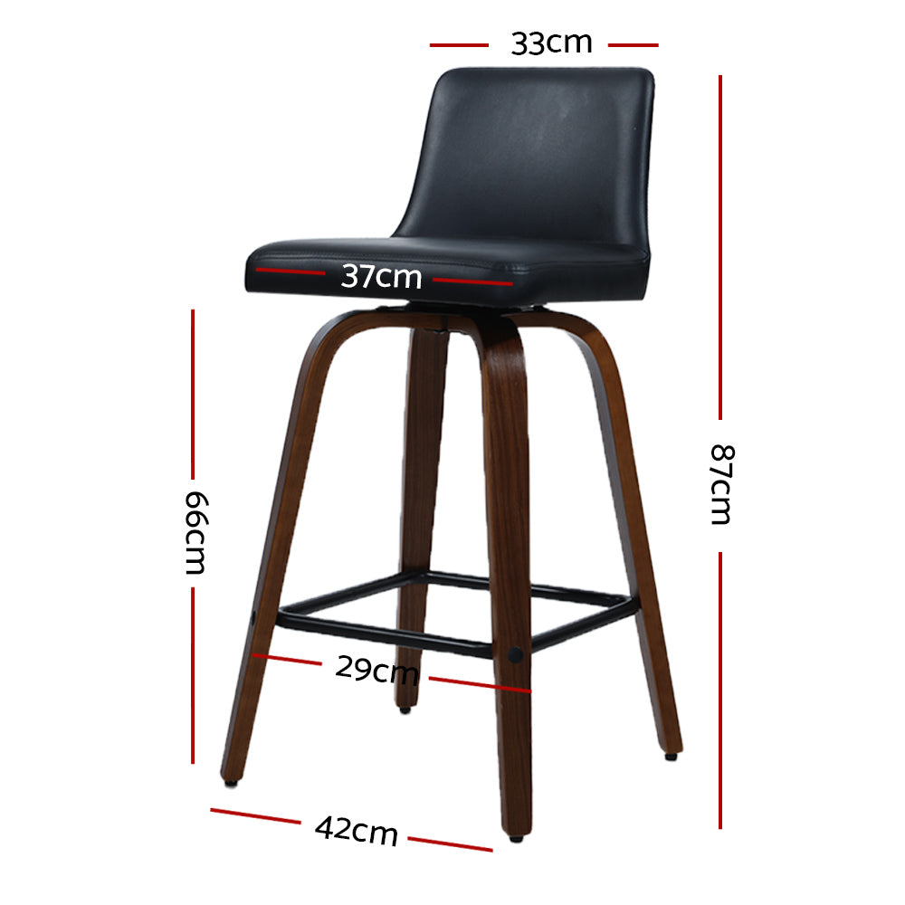 Bailey Bar Stools Leather Black Wooden Legs x2
