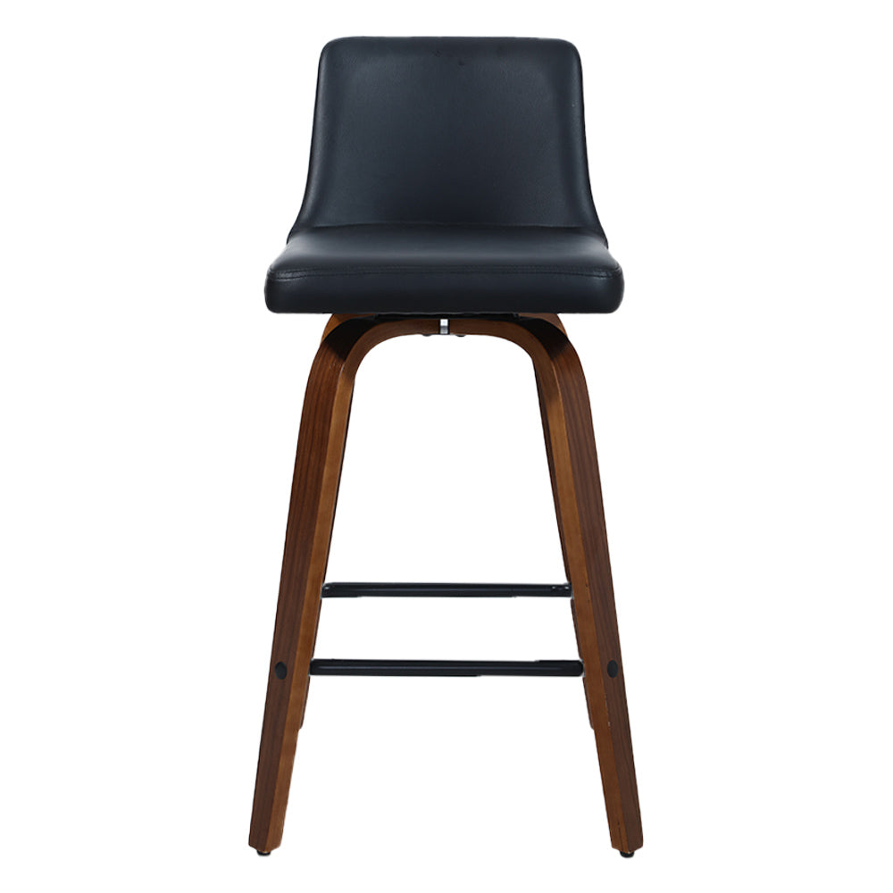 Bailey Bar Stools Leather Black Wooden Legs x2