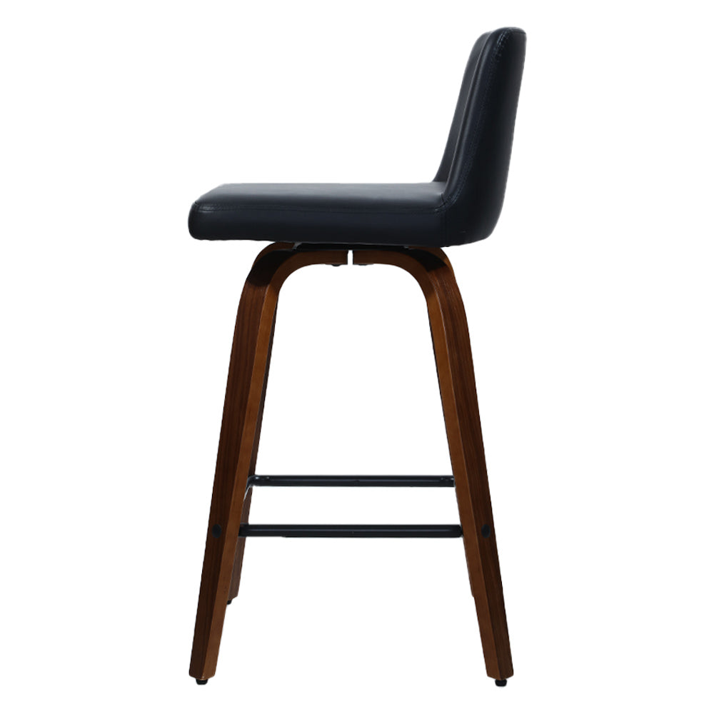 Bailey Bar Stools Leather Black Wooden Legs x2