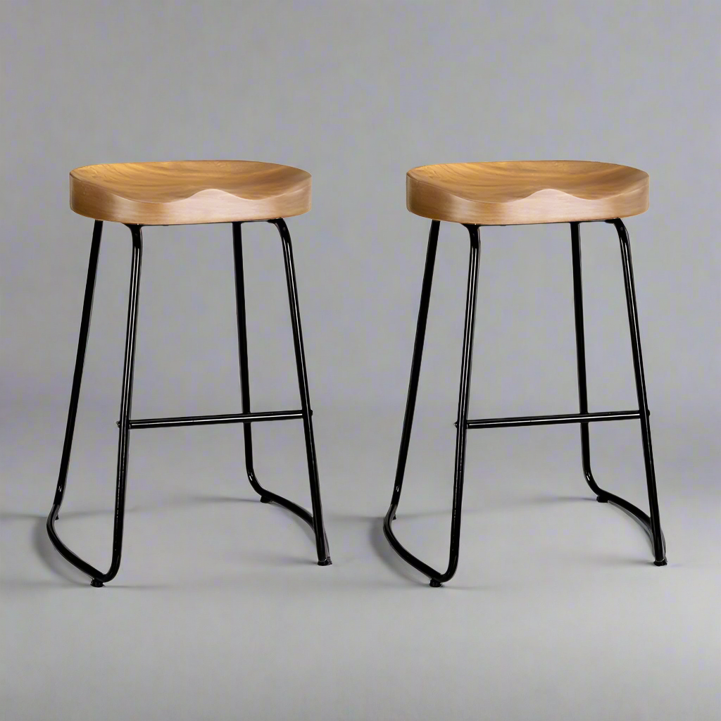 Tractor Seat Bar Stools Wooden x2