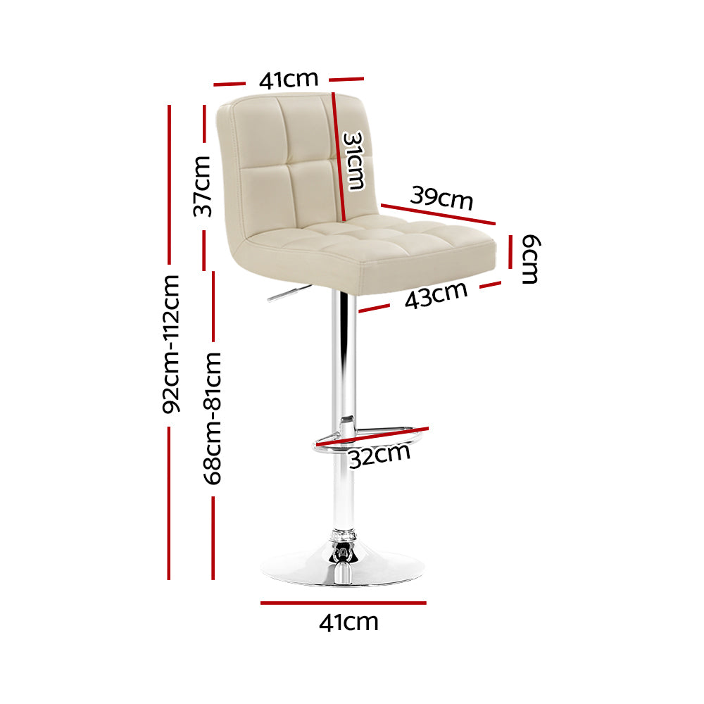 Noel Bar Stools Leather Gas Lift Beige x4