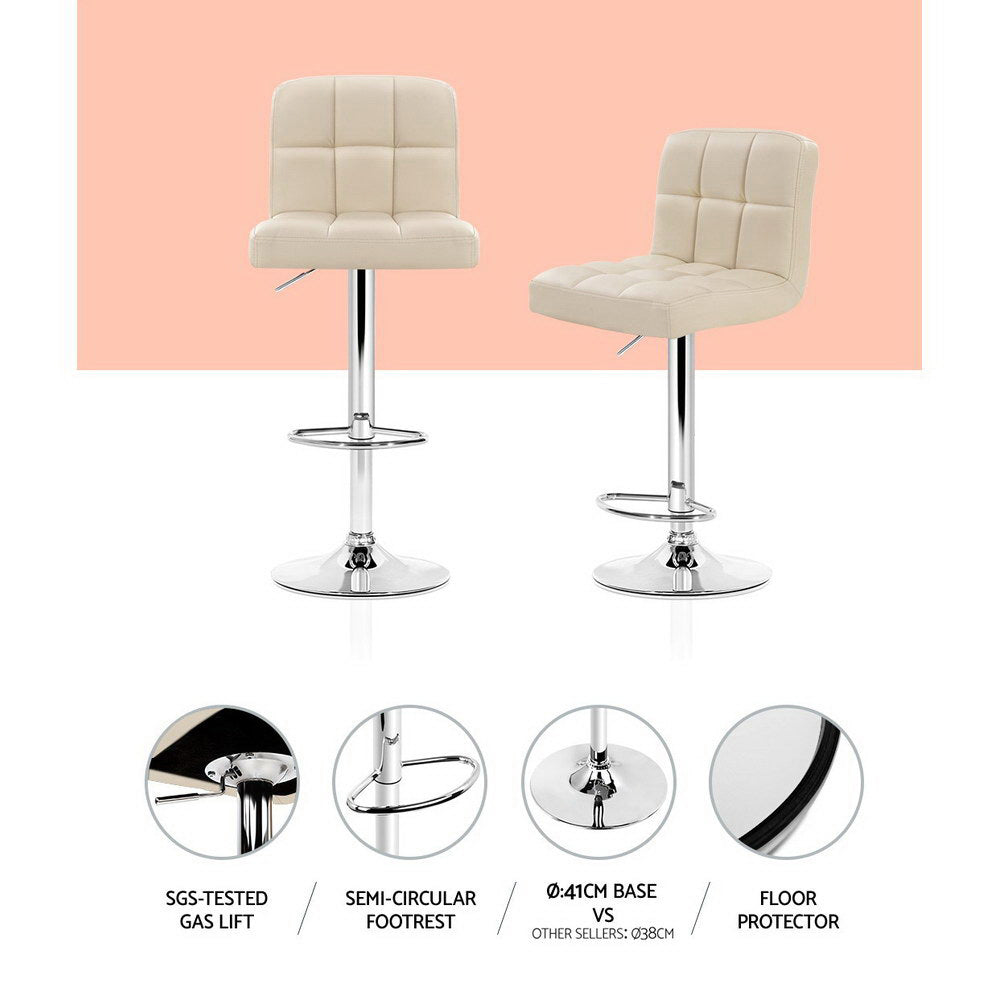 Noel Bar Stools Leather Gas Lift Beige x4
