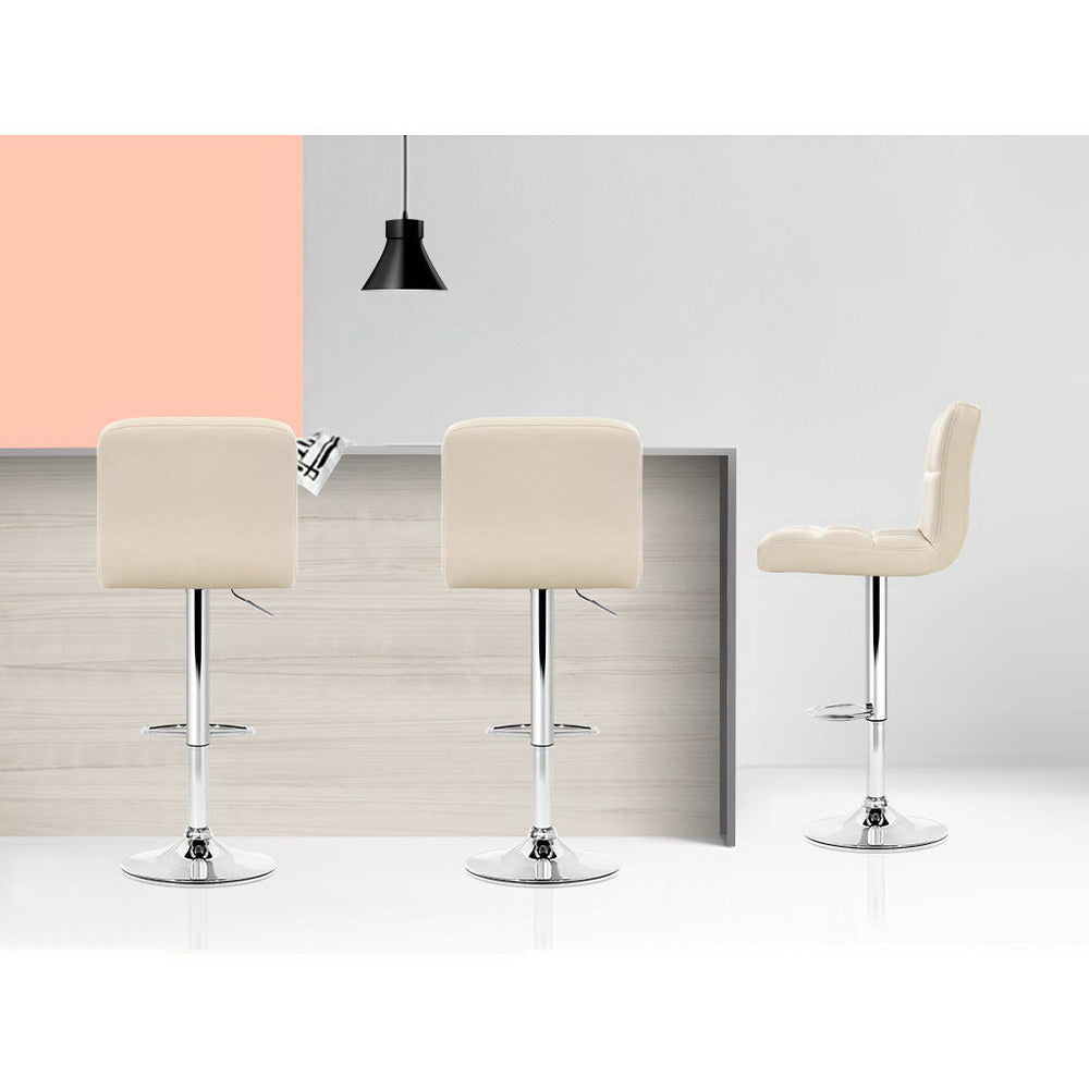 Noel Bar Stools Leather Gas Lift Beige x4