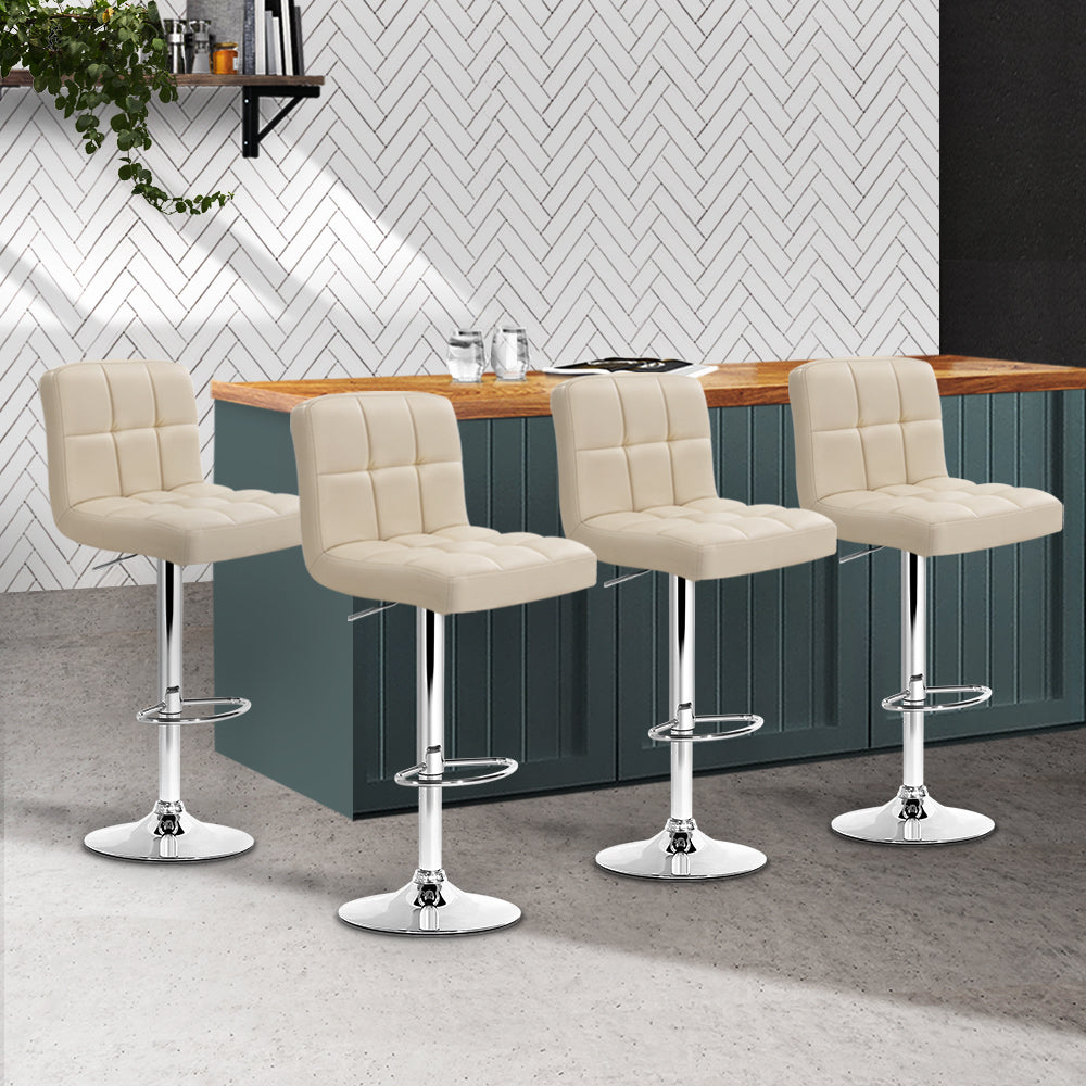 Noel Bar Stools Leather Gas Lift Beige x4