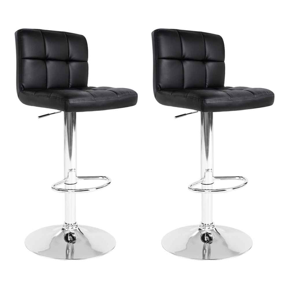 Noel Bar Stools Leather Gas Lift Black x2