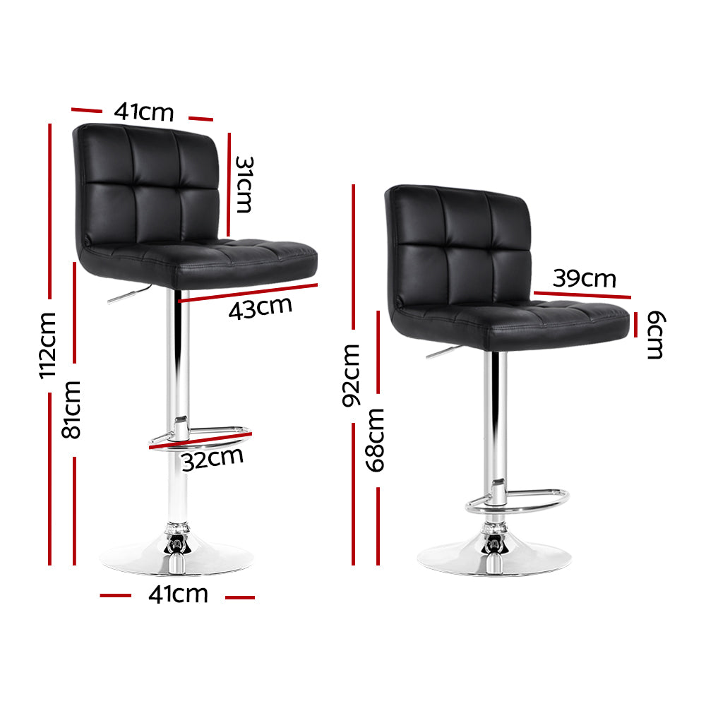 Noel Bar Stools Leather Gas Lift Black x2
