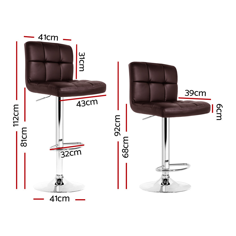 Noel Bar Stools Leather Gas Lift Brown x2