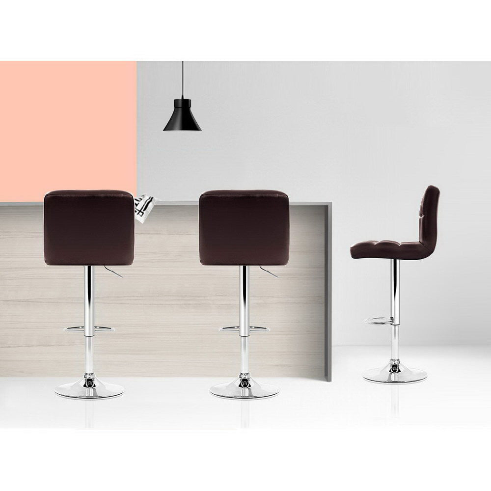 Noel Bar Stools Leather Gas Lift Brown x2