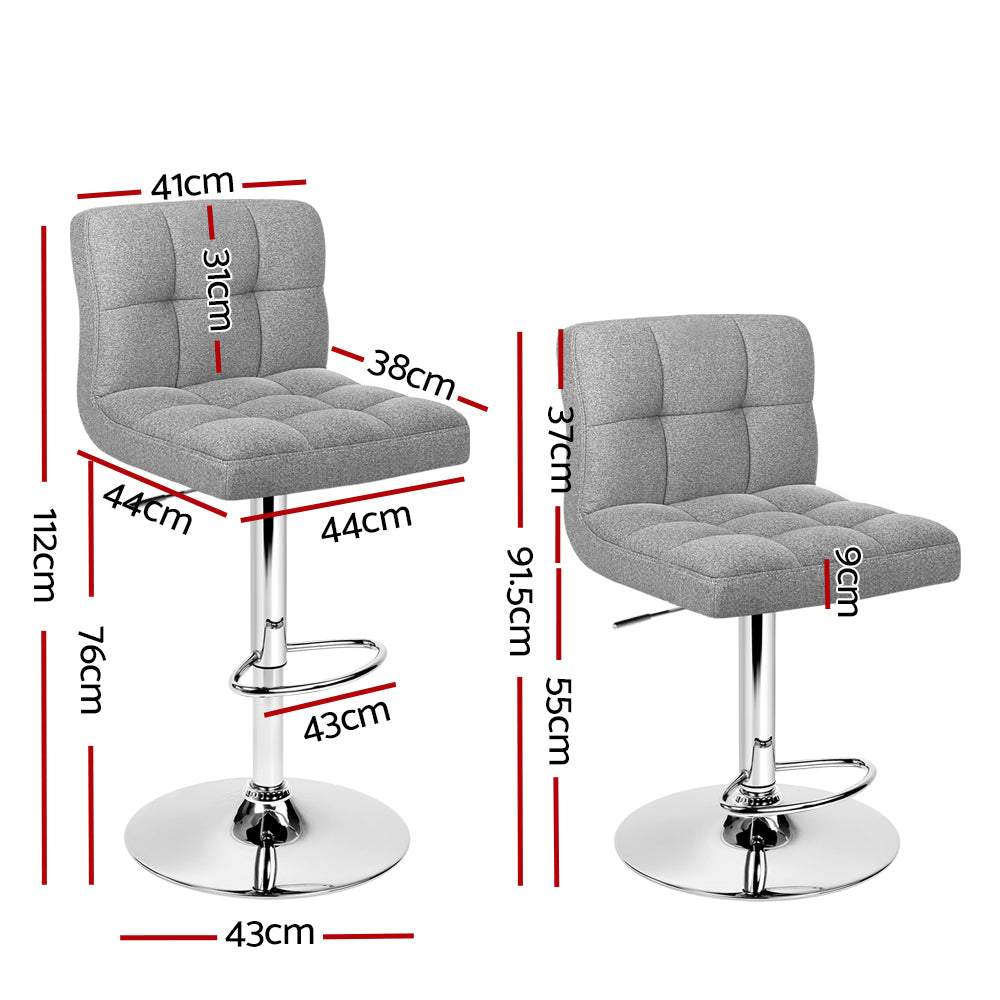 Noel Bar Stools Linen Gas Lift Grey x2