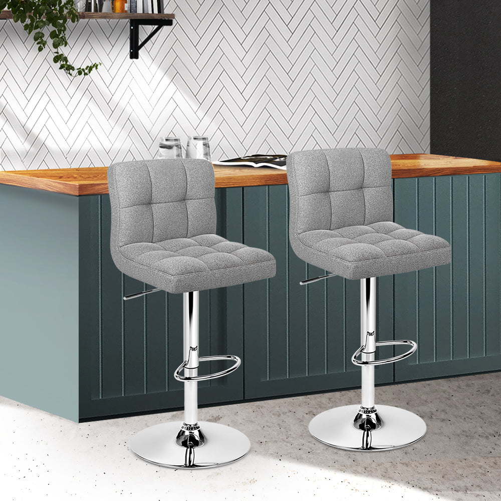 Noel Bar Stools Linen Gas Lift Grey x2