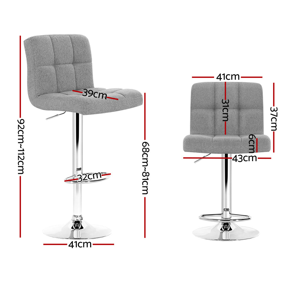 Noel Bar Stools Linen Gas Lift Grey x4