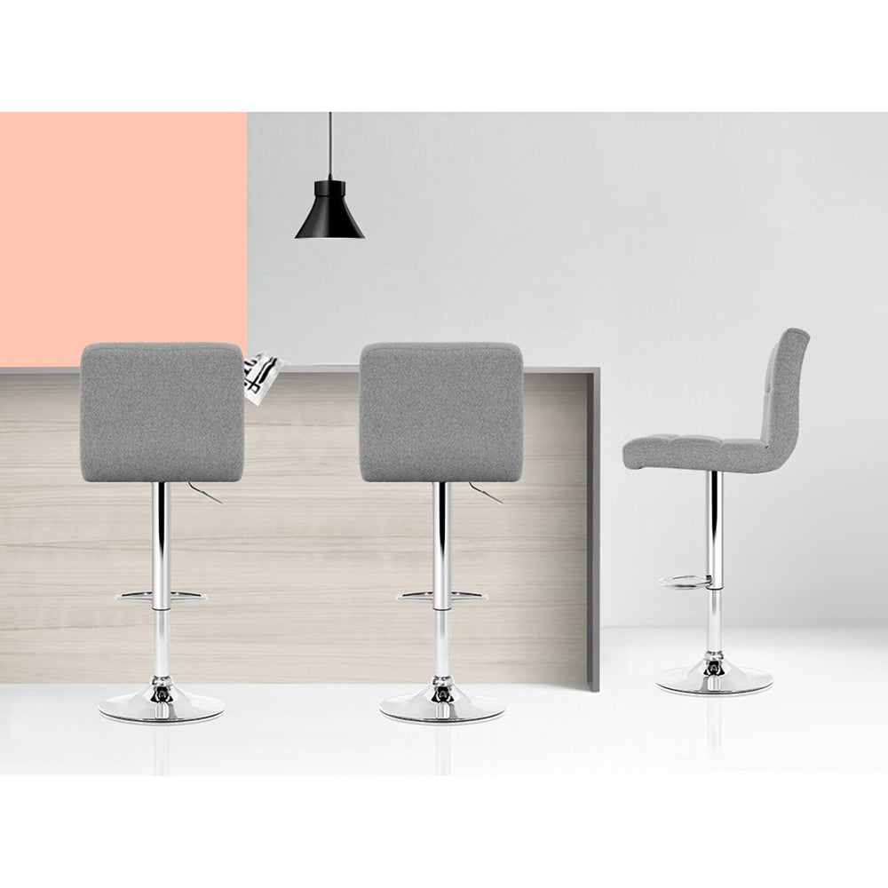 Noel Bar Stools Linen Gas Lift Grey x4