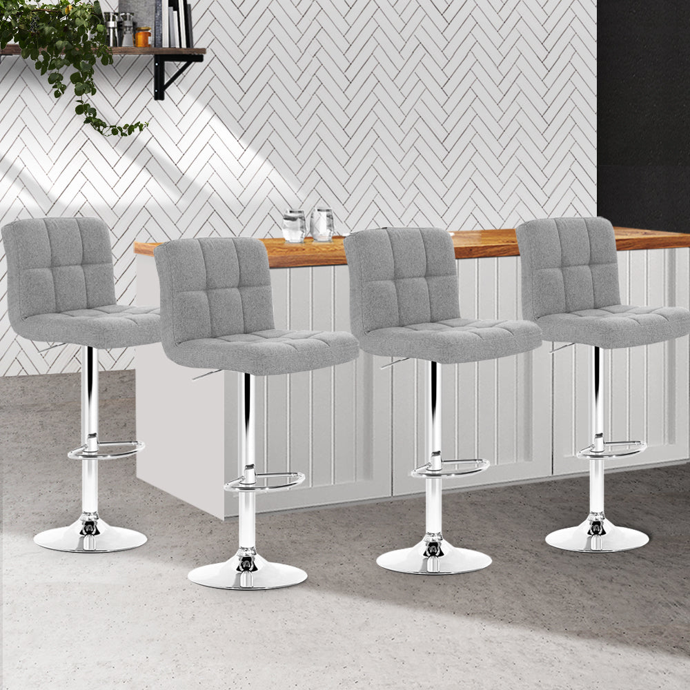 Noel Bar Stools Linen Gas Lift Grey x4