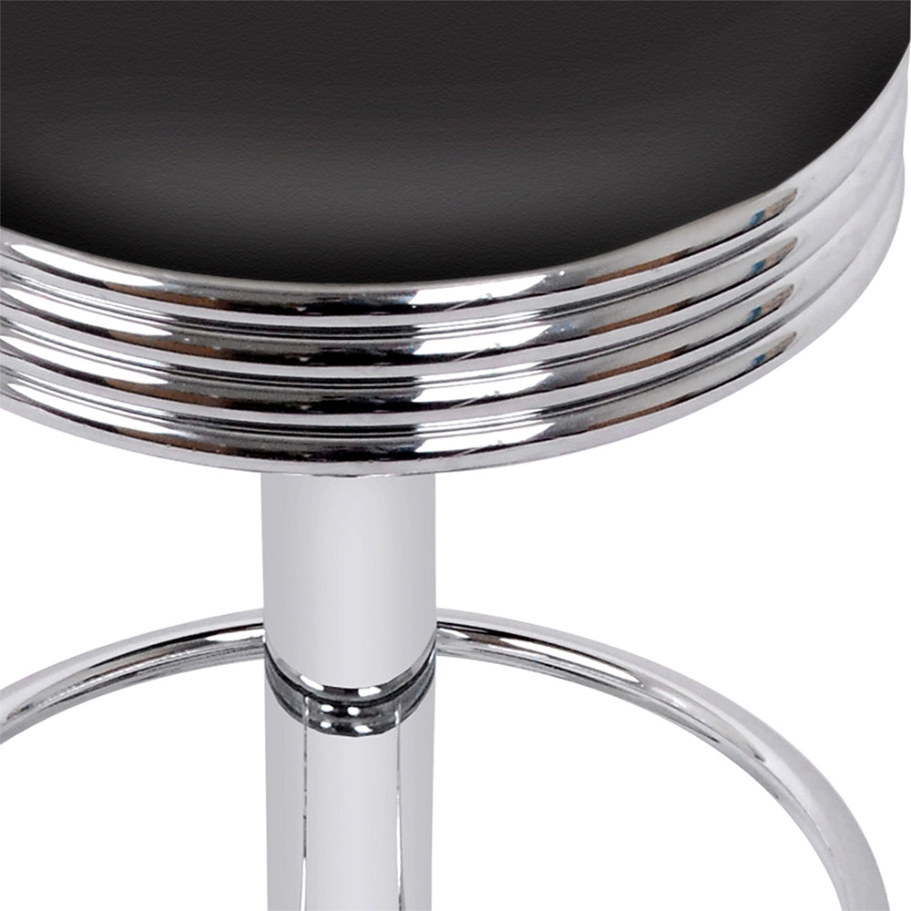 Anton Backless Leather Bar Stools Black and Chrome x2