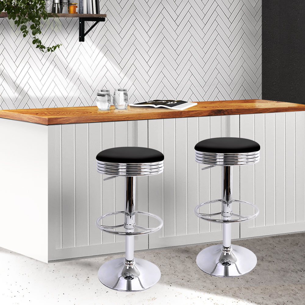 Anton Backless Leather Bar Stools Black and Chrome x2