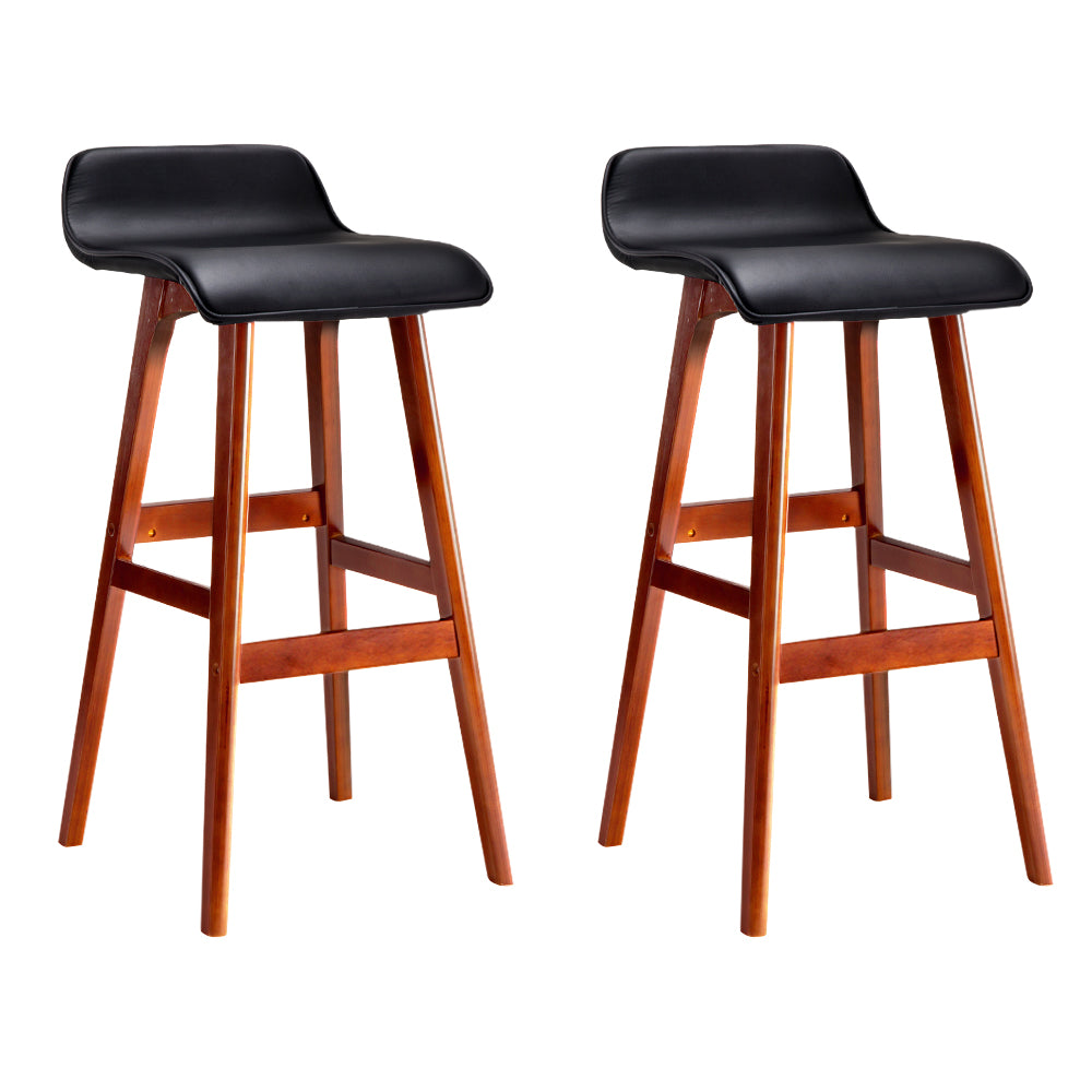 Silva Bar Stools Wooden Leather Black x2