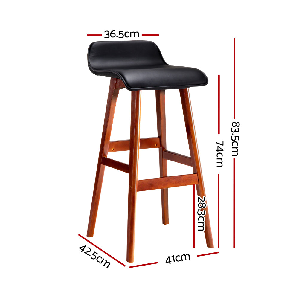 Silva Bar Stools Wooden Leather Black x2