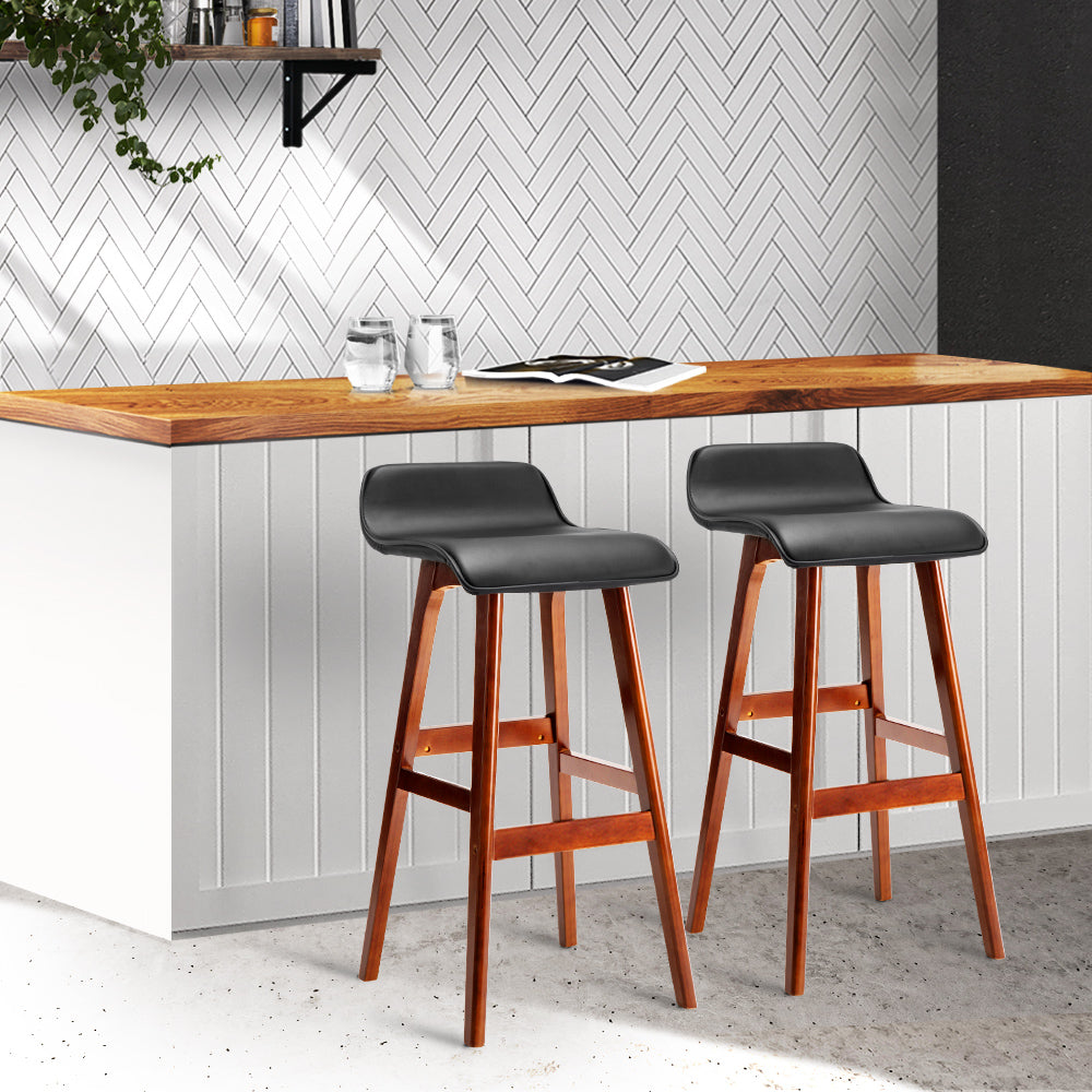 Silva Bar Stools Wooden Leather Black x2
