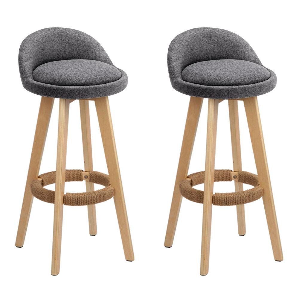 Celia Bar Stools Padded Linen Wooden Grey x2