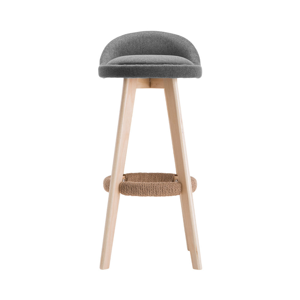 Celia Bar Stools Padded Linen Wooden Grey x2