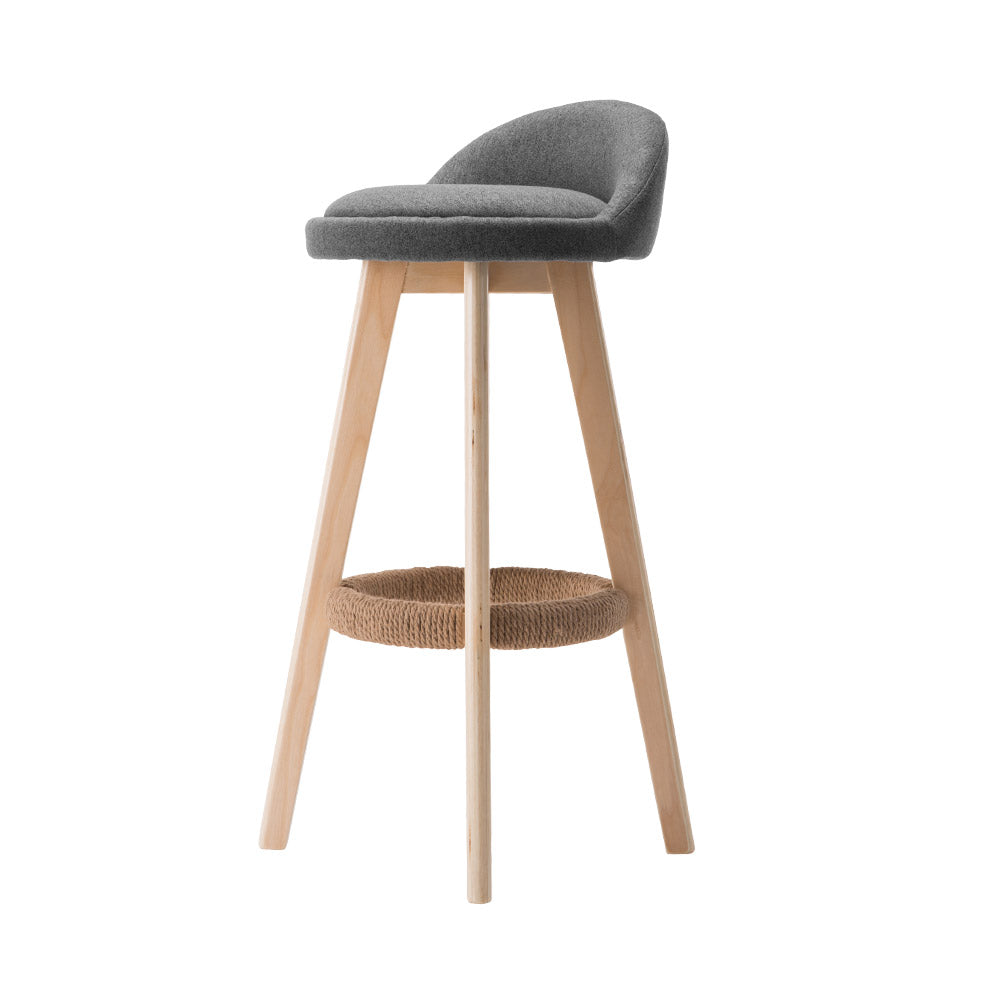 Celia Bar Stools Padded Linen Wooden Grey x2