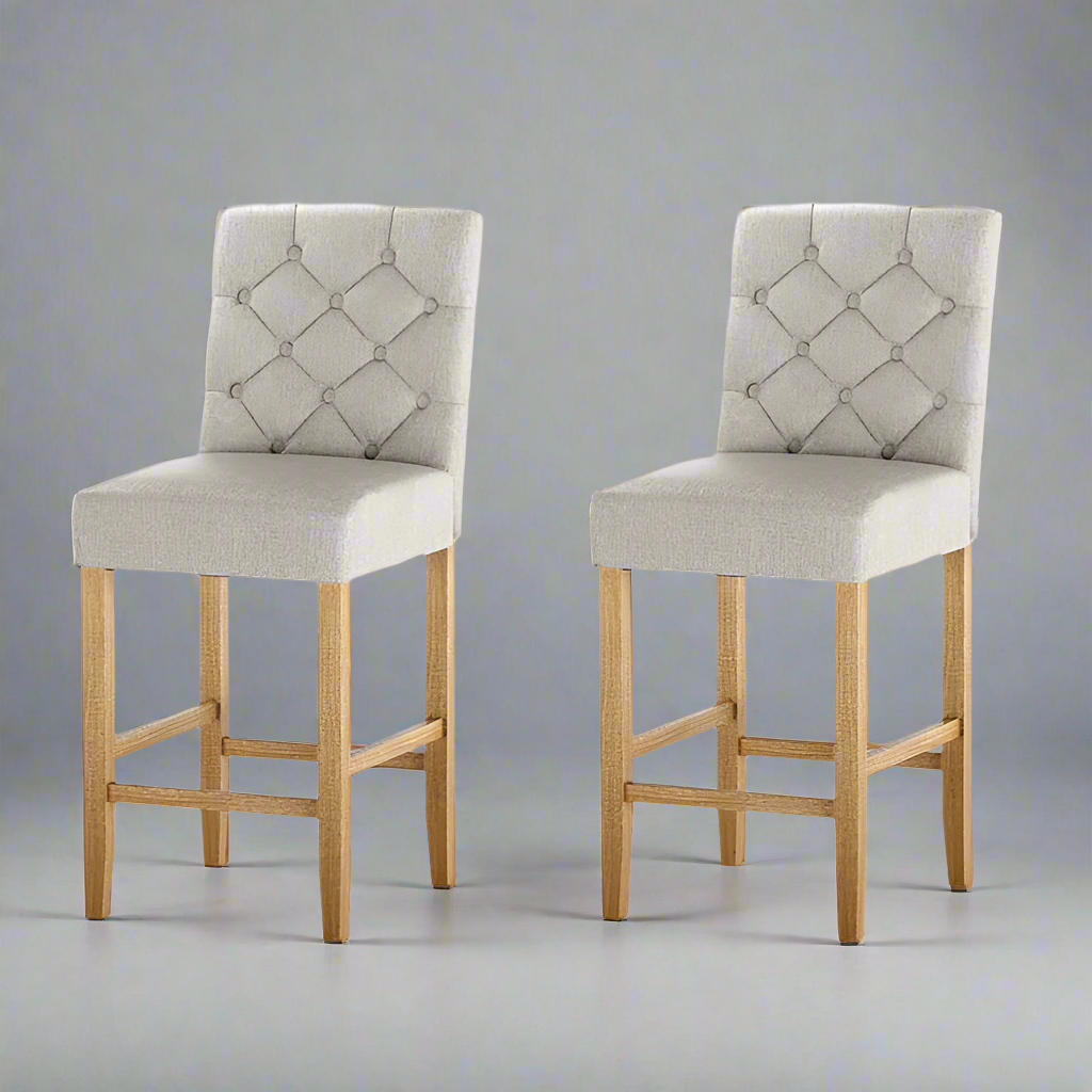Artem Bar Stools Linen Upholstered Chairs x2