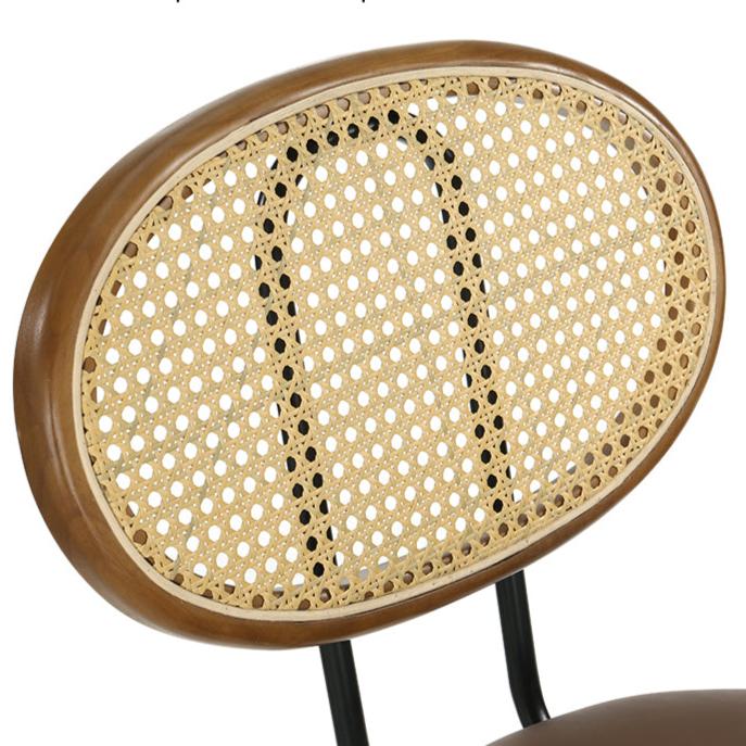 Raye Bar Stools Rattan and Leather Brown x2