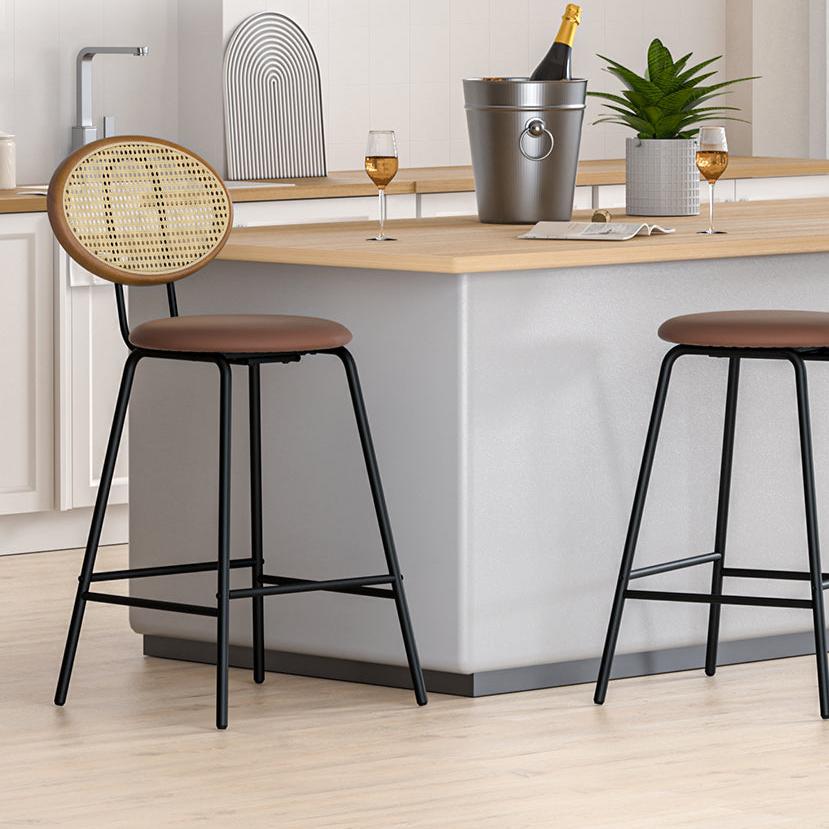 Raye Bar Stools Rattan and Leather Brown x2