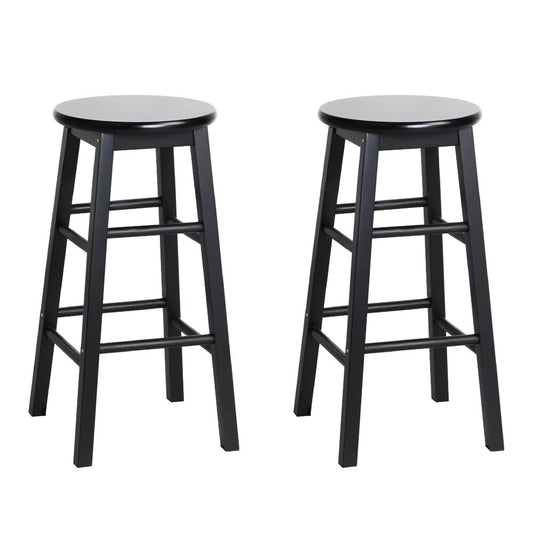 Esme Bar Stools Round Wooden Black x2