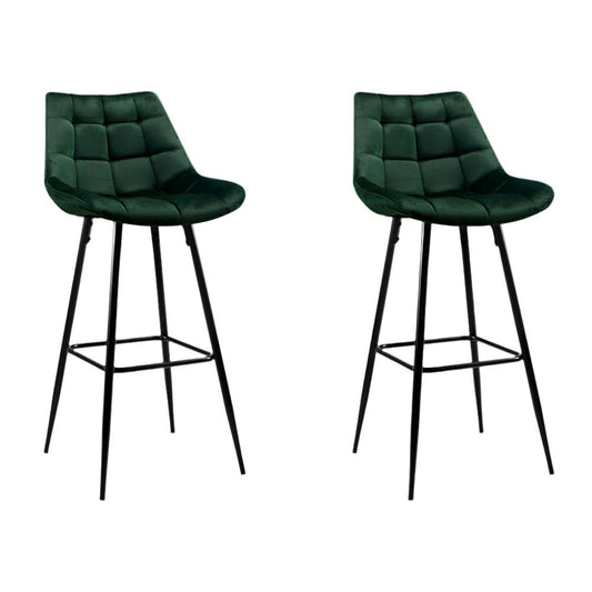 Audrey Bar Stools Velvet Chairs Green x2