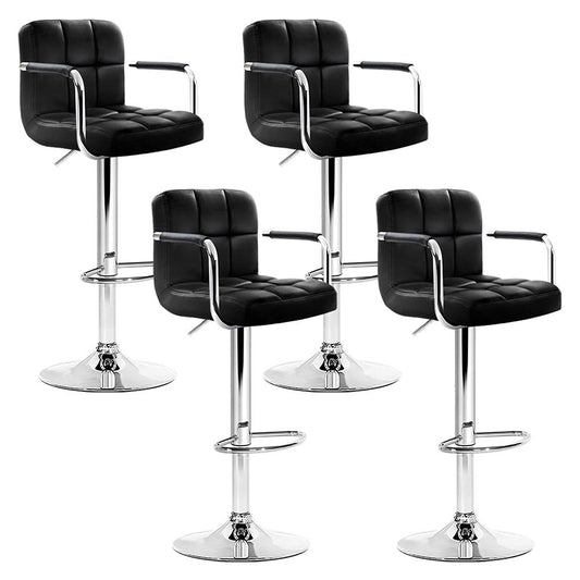 Noa Bar Stools Leather Gas Lift with Armrest Black x4