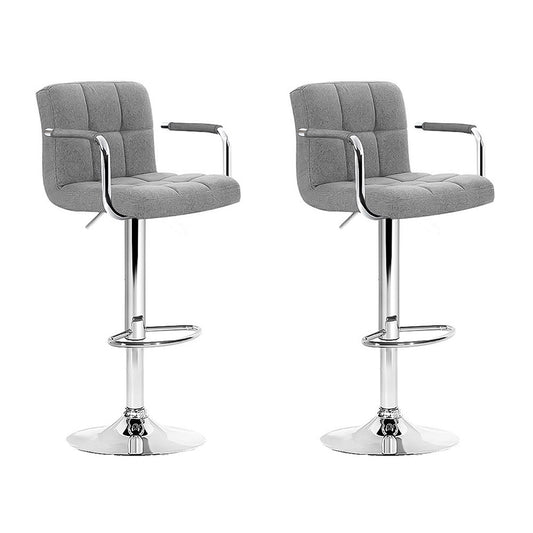Noa Bar Stools Fabric Gas Lift with Armrest Grey x2