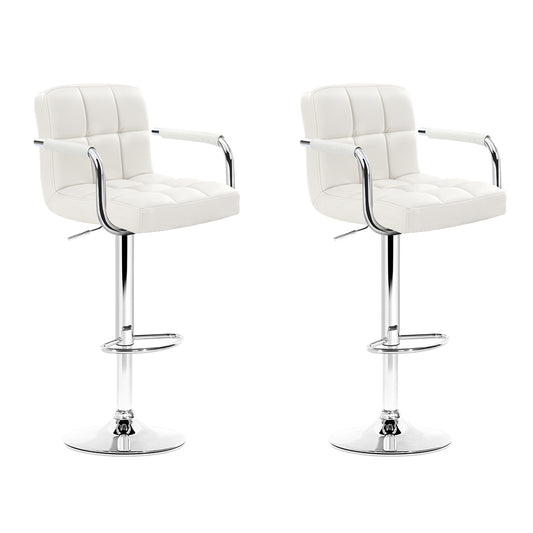 Noa Bar Stools Leather with Armrest White x2