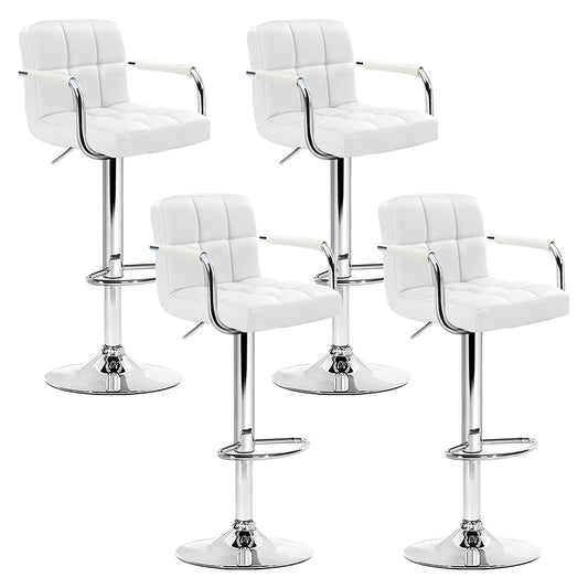 Noa Bar Stools Leather Gas Lift with Armrest White x4