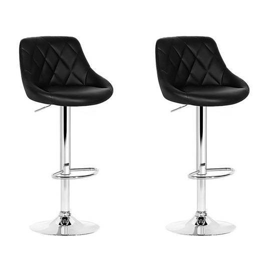 Elan Bar Stools Leather Padded Gas Lift Black x2