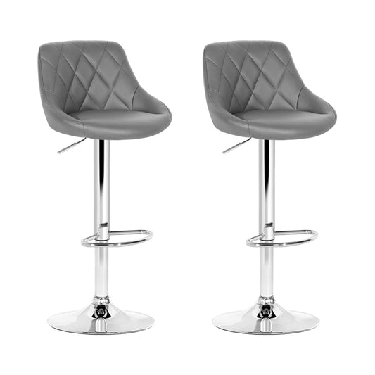 Elan Bar Stools Leather Padded Gas Lift Grey x2