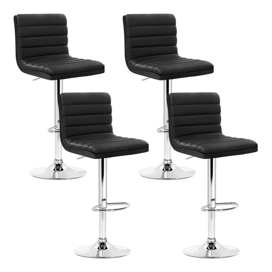 Arne Bar Stools Padded Leather Gas Lift Black x4