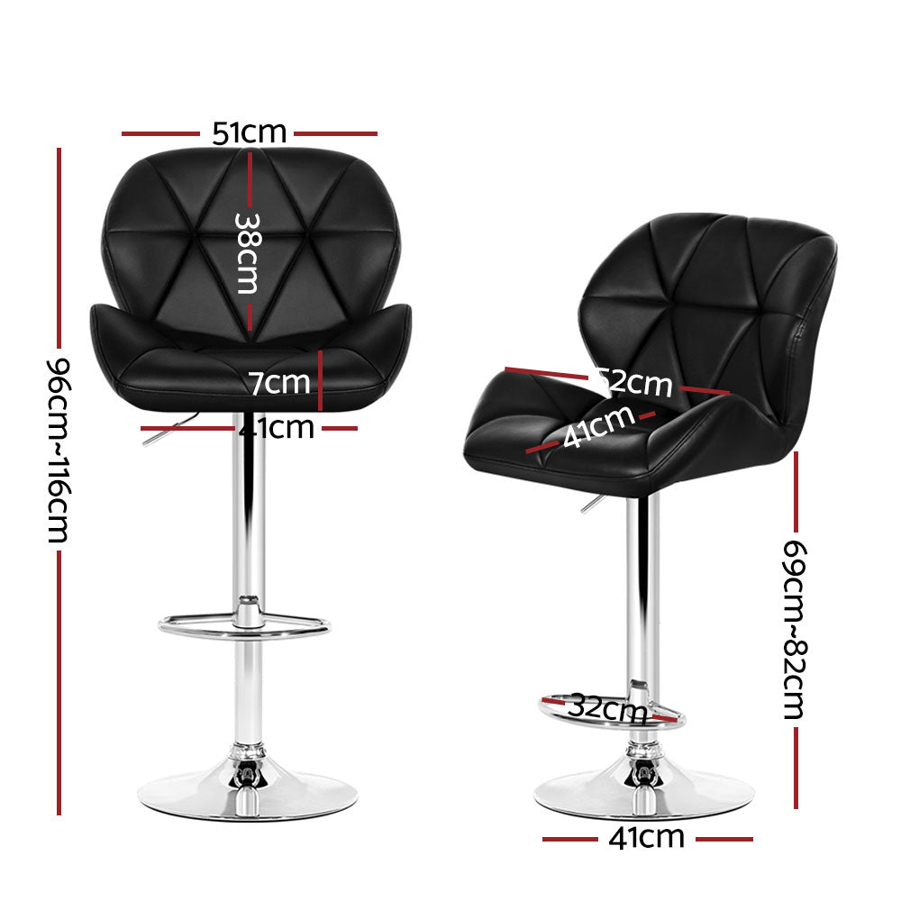 Willa Bar Stools Gas Lift Padded Leather Black x4