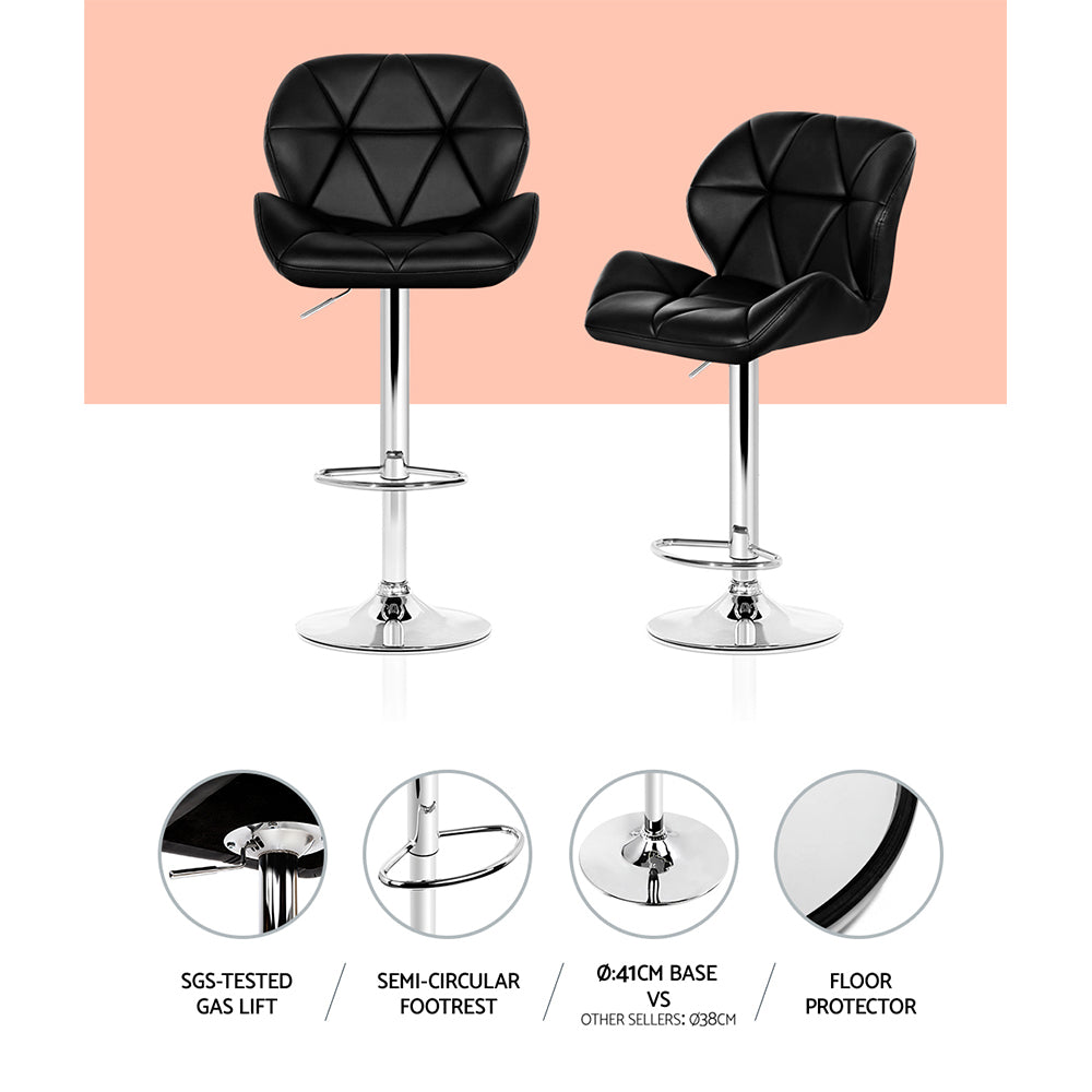 Willa Bar Stools Gas Lift Padded Leather Black x4