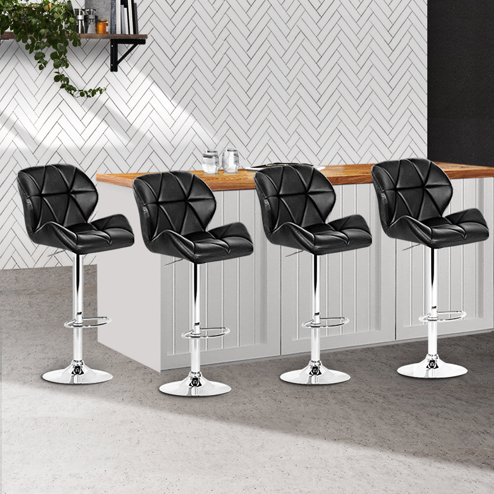 Willa Bar Stools Gas Lift Padded Leather Black x4